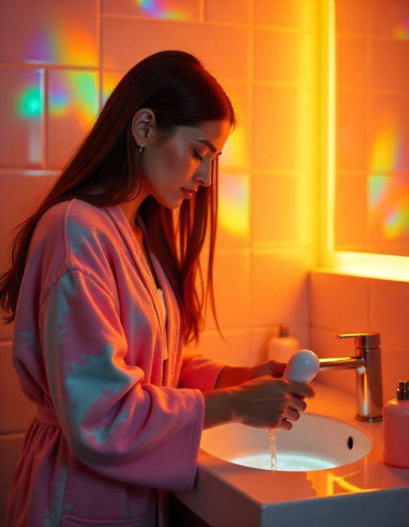 a woman washing a sex toy